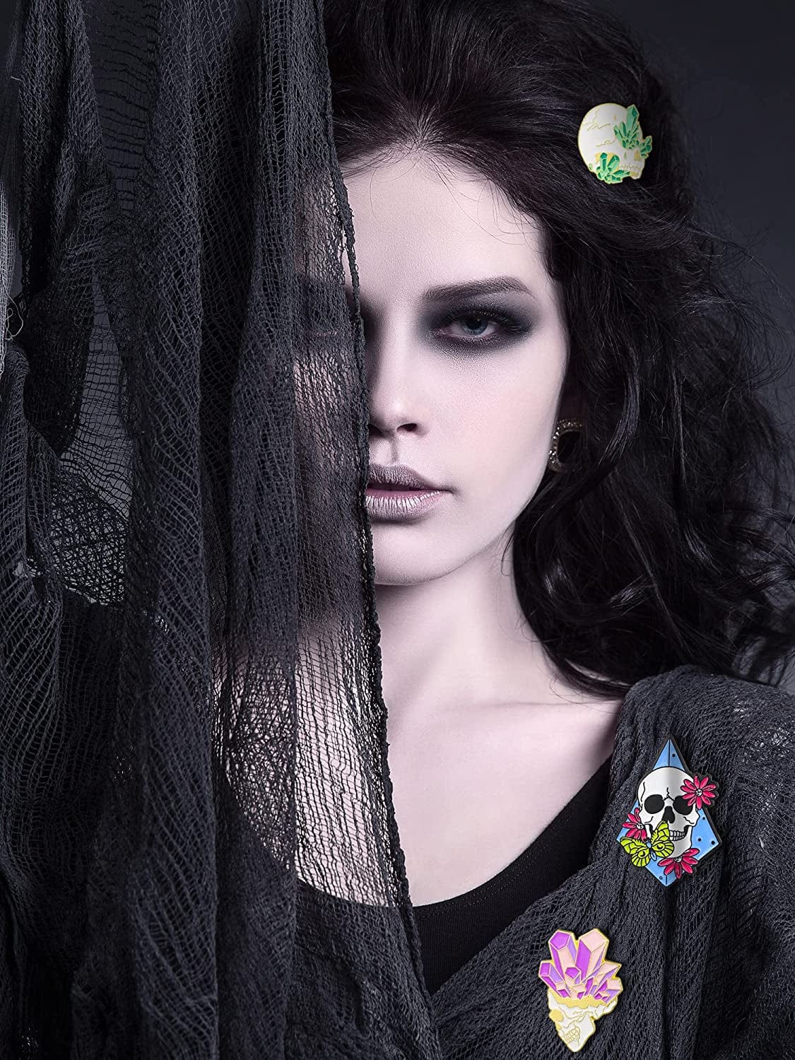 10 Pieces Skull Enamel Pins Enamel Lapel Pin Set Fancy Cute Rose Diamond Cat Brooches Pins Goth Style Cartoon Brooches Pins Aesthetic Lapel Badge Pins for Backpacks Clothes Bags