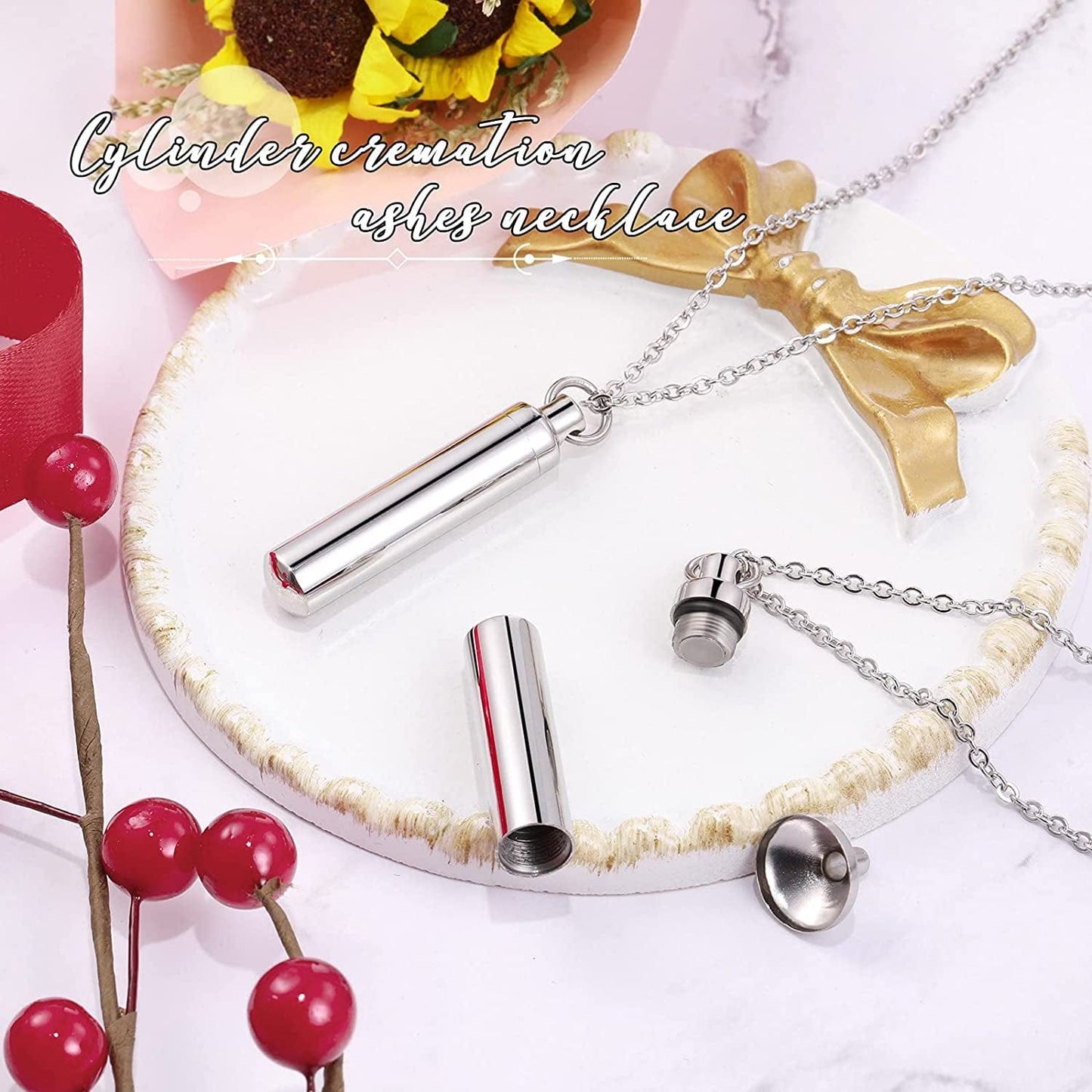 10 Pieces Urn Necklace for Ashes Cremation Cylinder Memorial Stainless Steel Memorial Pendant for Women Men Loved Ones