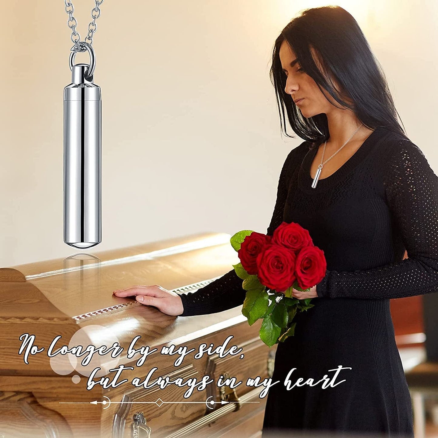 10 Pieces Urn Necklace for Ashes Cremation Cylinder Memorial Stainless Steel Memorial Pendant for Women Men Loved Ones