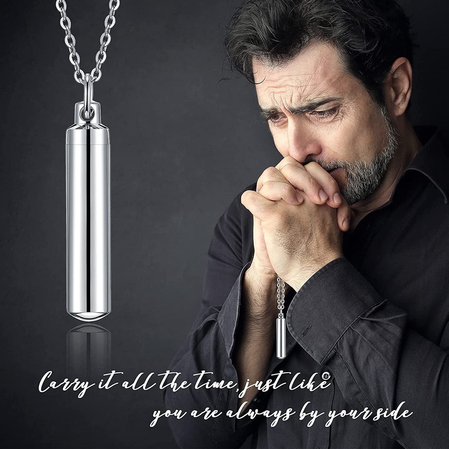 10 Pieces Urn Necklace for Ashes Cremation Cylinder Memorial Stainless Steel Memorial Pendant for Women Men Loved Ones
