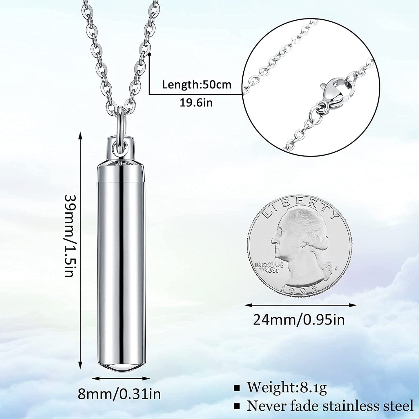 10 Pieces Urn Necklace for Ashes Cremation Cylinder Memorial Stainless Steel Memorial Pendant for Women Men Loved Ones