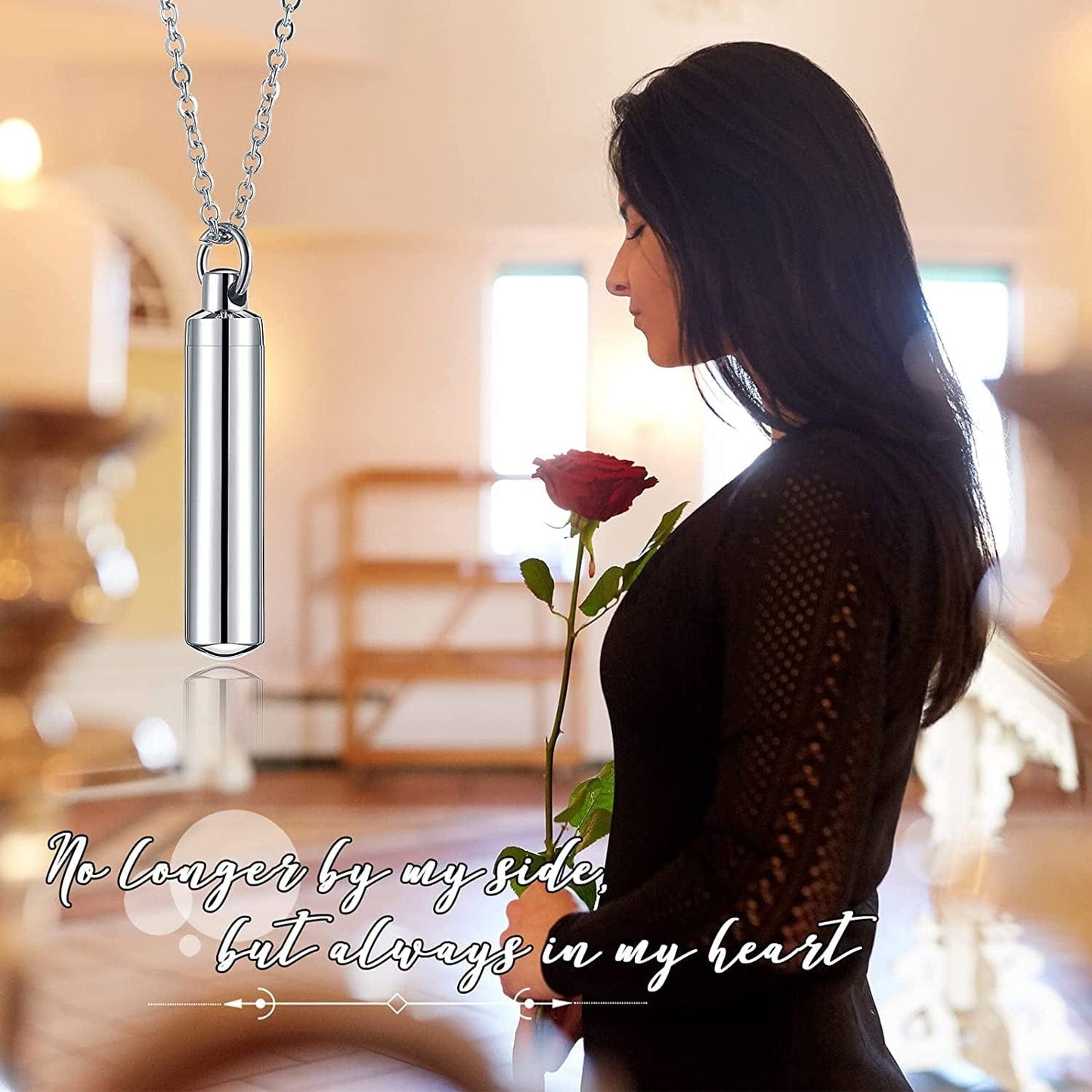 10 Pieces Urn Necklace for Ashes Cremation Cylinder Memorial Stainless Steel Memorial Pendant for Women Men Loved Ones (Silver,16 Pieces)