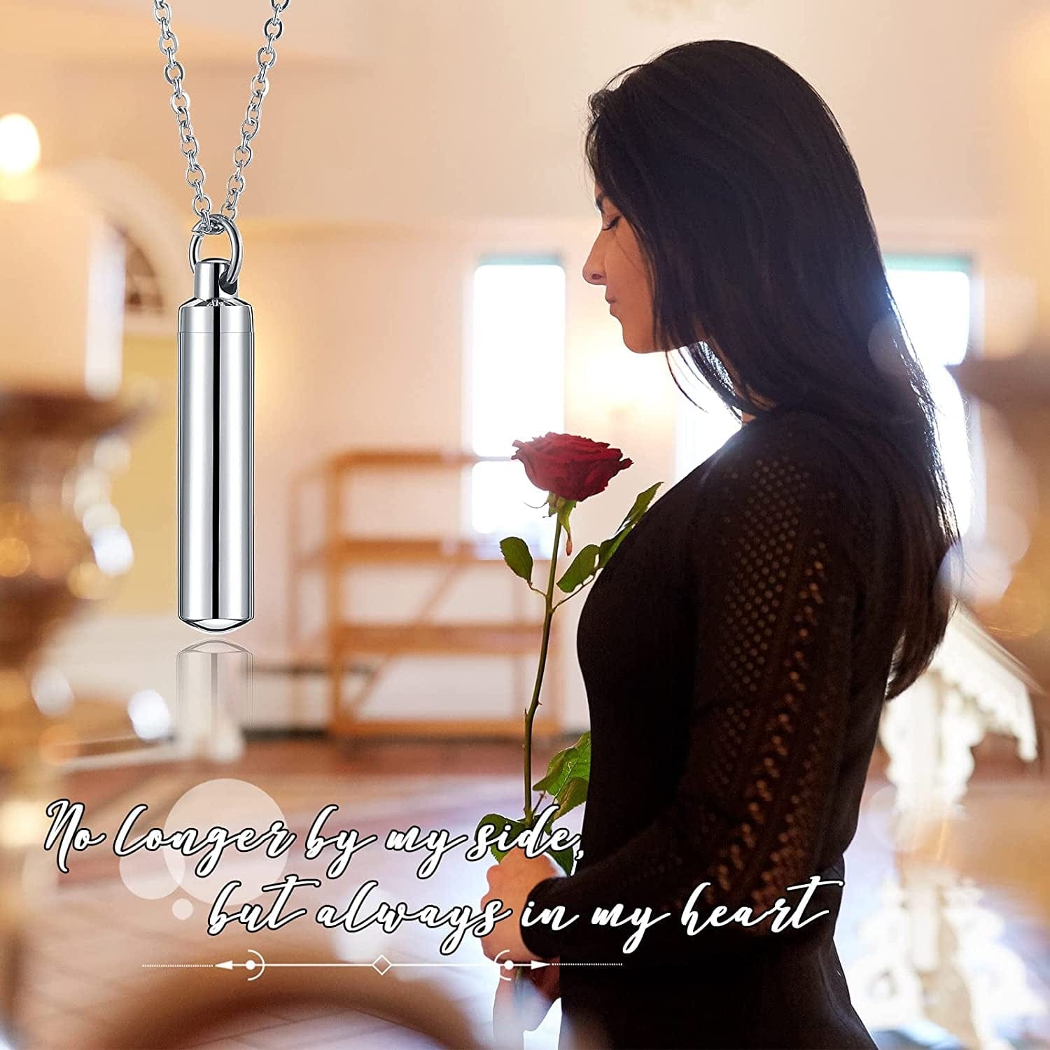 10 Pieces Urn Necklace for Ashes Cremation Cylinder Memorial Stainless Steel Memorial Pendant for Women Men Loved Ones (Silver,16 Pieces)