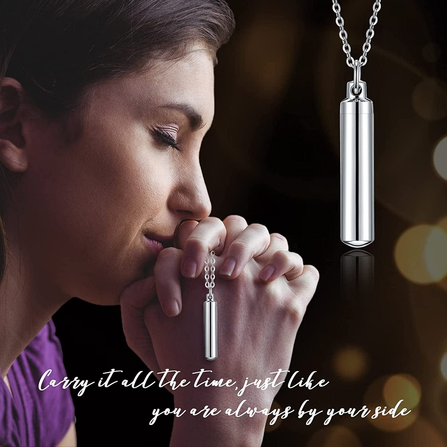 10 Pieces Urn Necklace for Ashes Cremation Cylinder Memorial Stainless Steel Memorial Pendant for Women Men Loved Ones (Silver,16 Pieces)