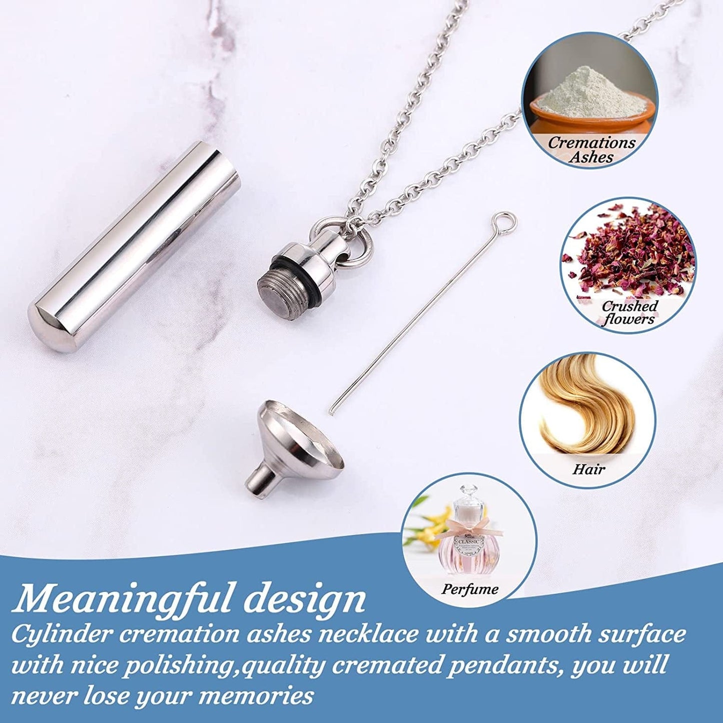 10 Pieces Urn Necklace for Ashes Cremation Cylinder Memorial Stainless Steel Memorial Pendant for Women Men Loved Ones (Silver,16 Pieces)