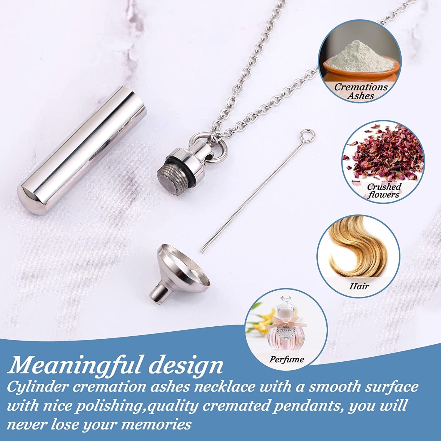 10 Pieces Urn Necklace for Ashes Cremation Cylinder Memorial Stainless Steel Memorial Pendant for Women Men Loved Ones (Silver,16 Pieces)
