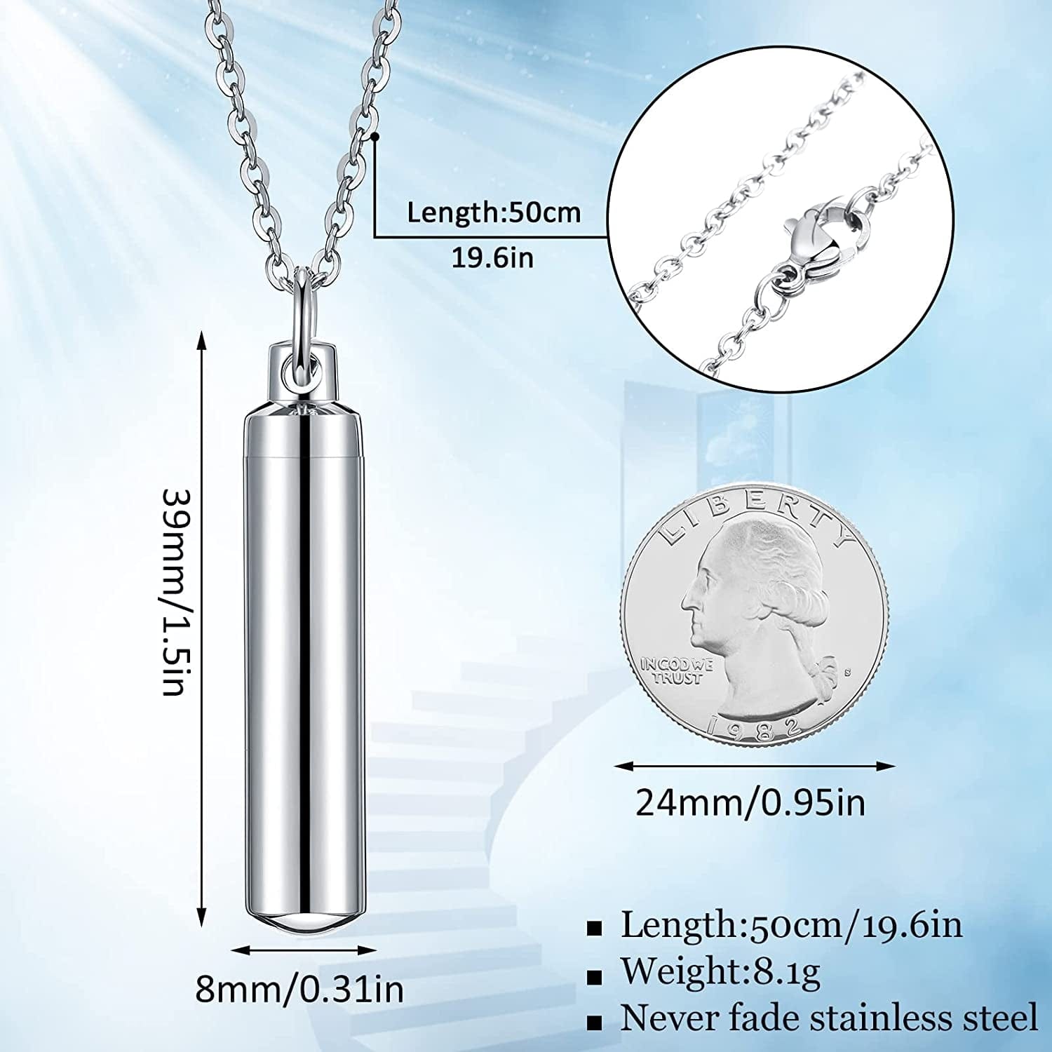 10 Pieces Urn Necklace for Ashes Cremation Cylinder Memorial Stainless Steel Memorial Pendant for Women Men Loved Ones (Silver,16 Pieces)