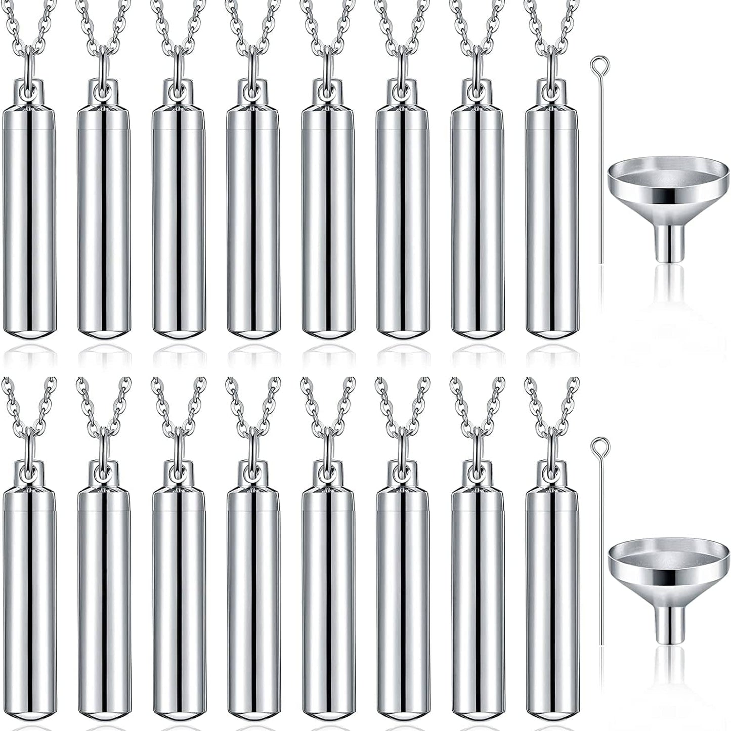 10 Pieces Urn Necklace for Ashes Cremation Cylinder Memorial Stainless Steel Memorial Pendant for Women Men Loved Ones (Silver,16 Pieces)