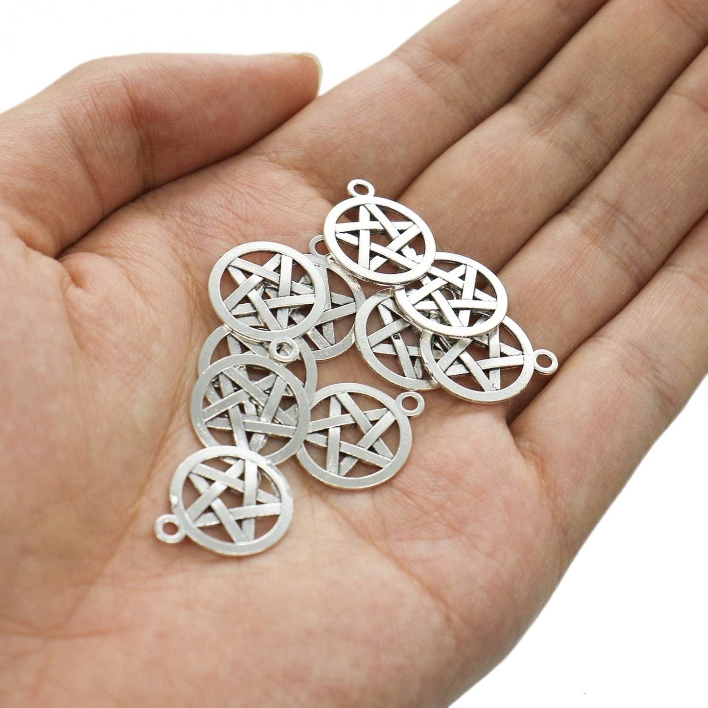 100 Antique Silver Pentagram Charms Pendants Pentacle Star Charms Jewelry Making Charms for DIY Necklace Bracelet Jewelry Making (20X16Mm)