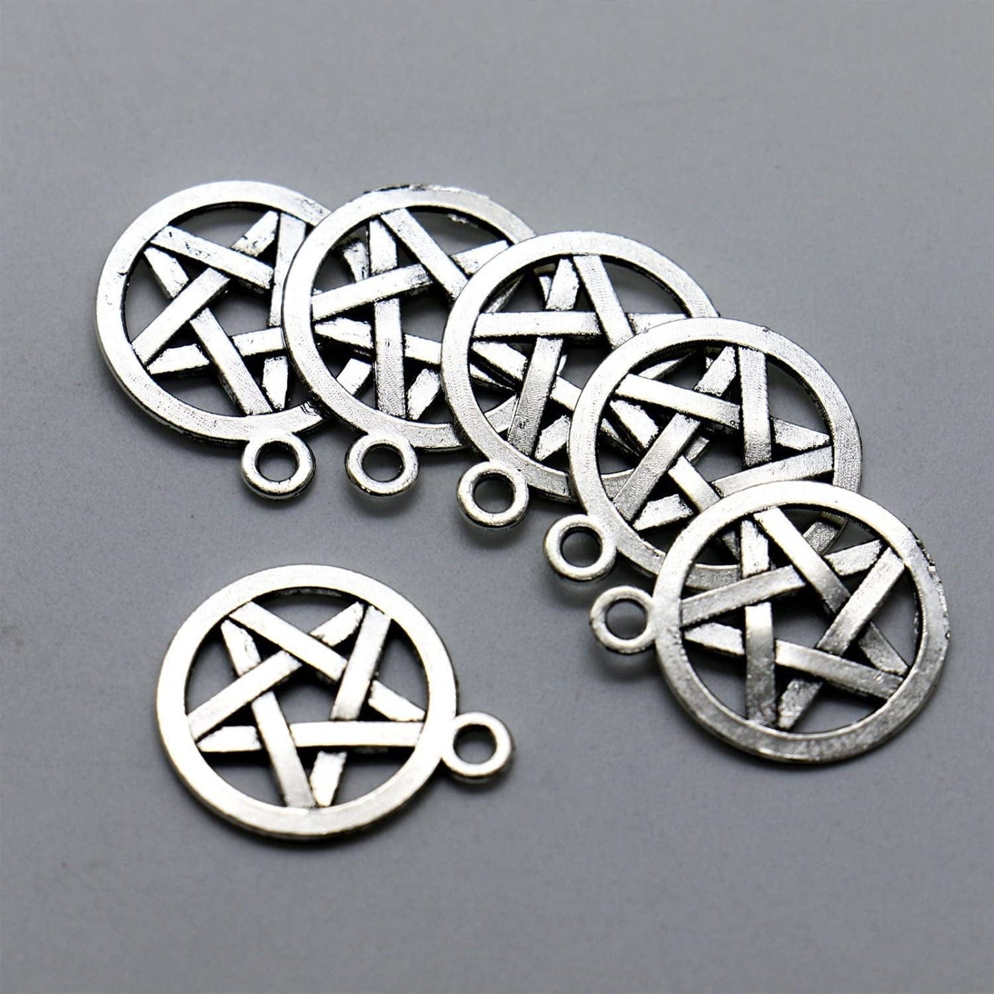 100 Antique Silver Pentagram Charms Pendants Pentacle Star Charms Jewelry Making Charms for DIY Necklace Bracelet Jewelry Making (20X16Mm)