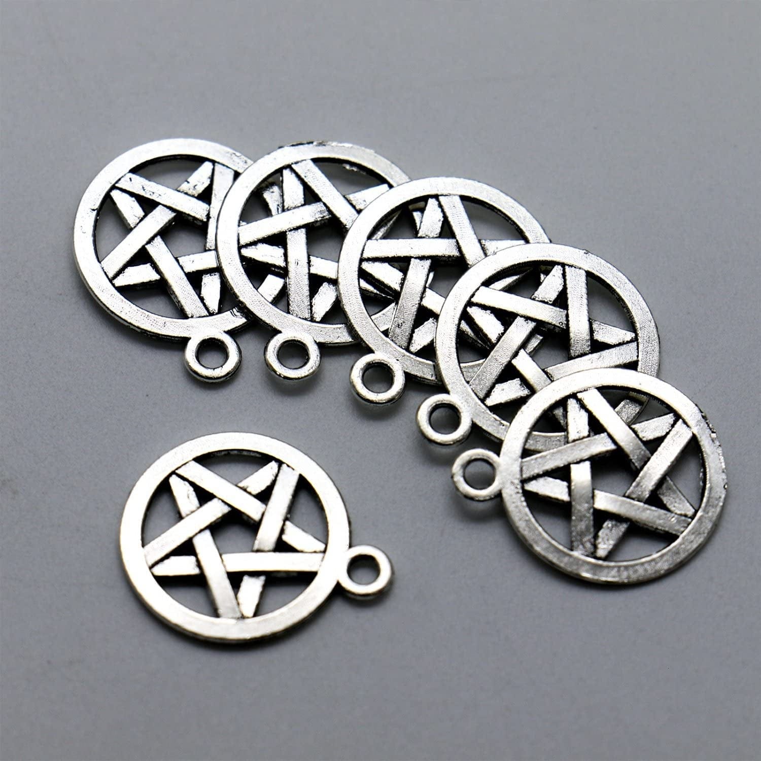 100 Antique Silver Pentagram Charms Pendants Pentacle Star Charms Jewelry Making Charms for DIY Necklace Bracelet Jewelry Making (20X16Mm)