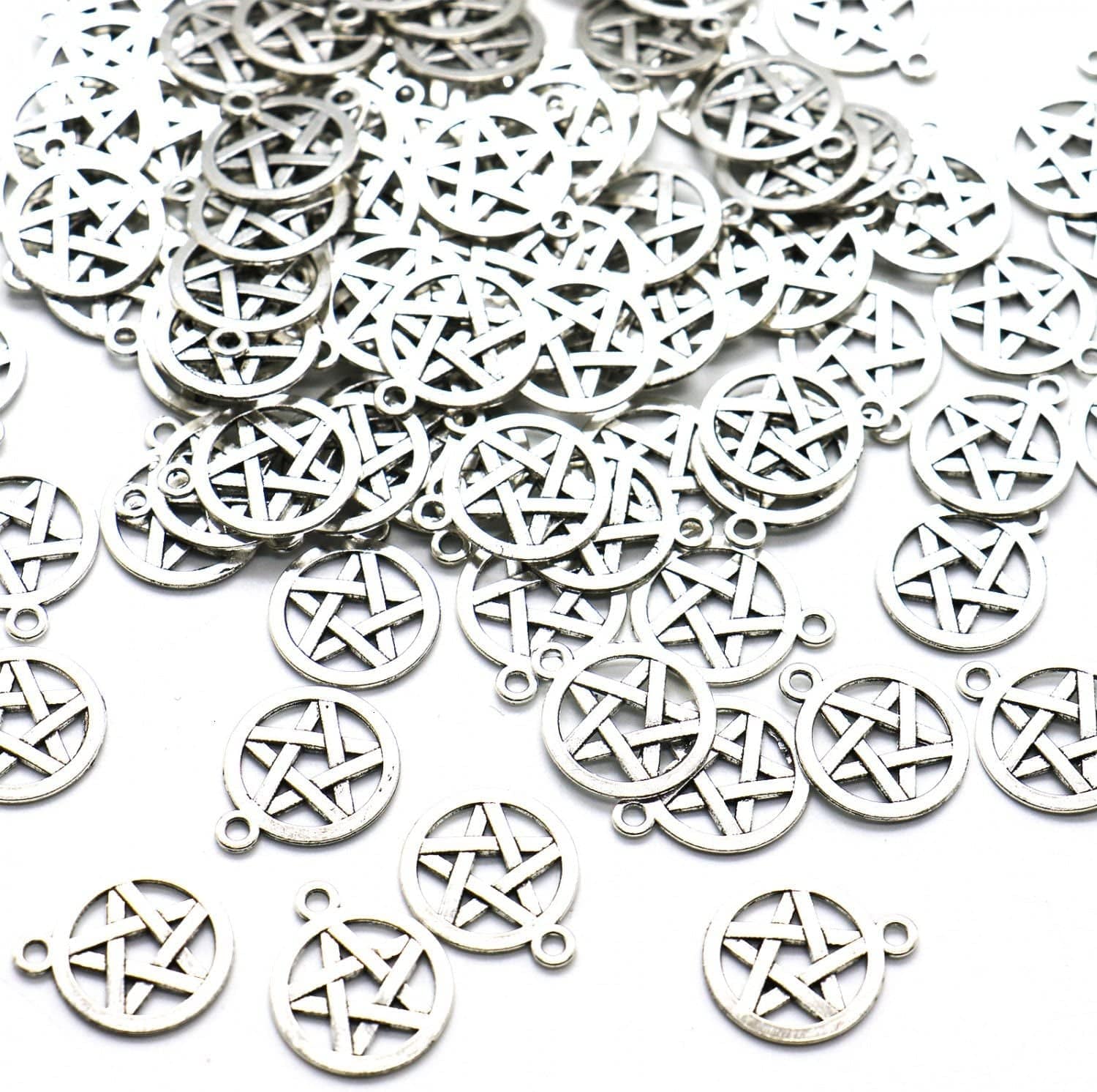100 Antique Silver Pentagram Charms Pendants Pentacle Star Charms Jewelry Making Charms for DIY Necklace Bracelet Jewelry Making (20X16Mm)