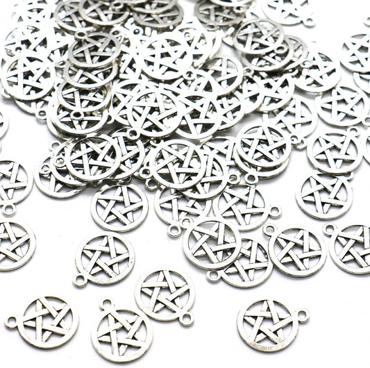 100 Antique Silver Pentagram Charms Pendants Pentacle Star Charms Jewelry Making Charms for DIY Necklace Bracelet Jewelry Making (20X16Mm)