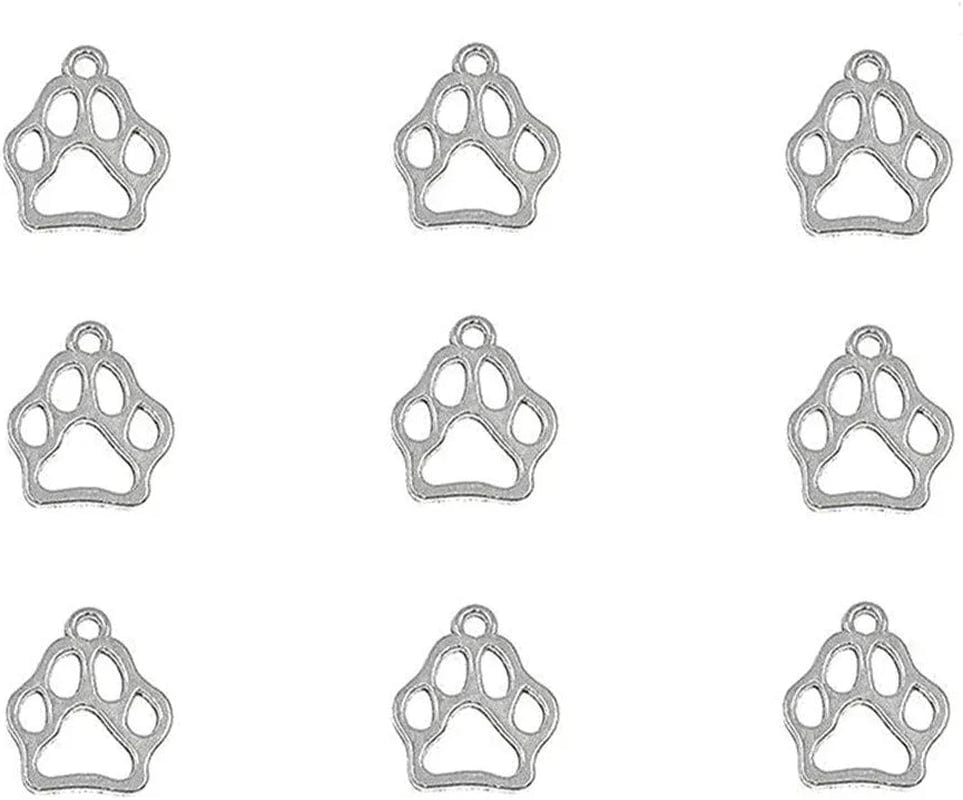100 Grams Pet Charm,Assorted Dog Bone Paw Print Footprint Charm Pendant for DIY Necklace Bracelet Jewelry Making Findings(Antique Silver Tone) Dog Paw (Antique Silver)