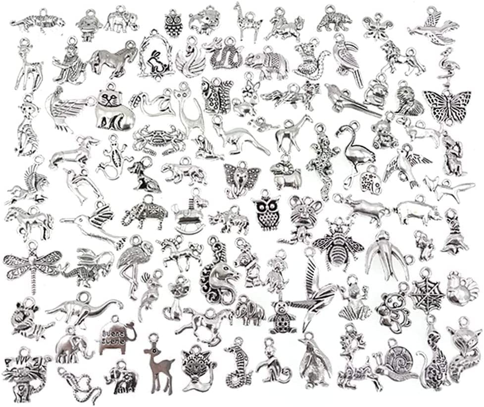 100 Grams Pet Charm,Assorted Dog Bone Paw Print Footprint Charm Pendant for DIY Necklace Bracelet Jewelry Making Findings(Antique Silver Tone) Assorted Animals