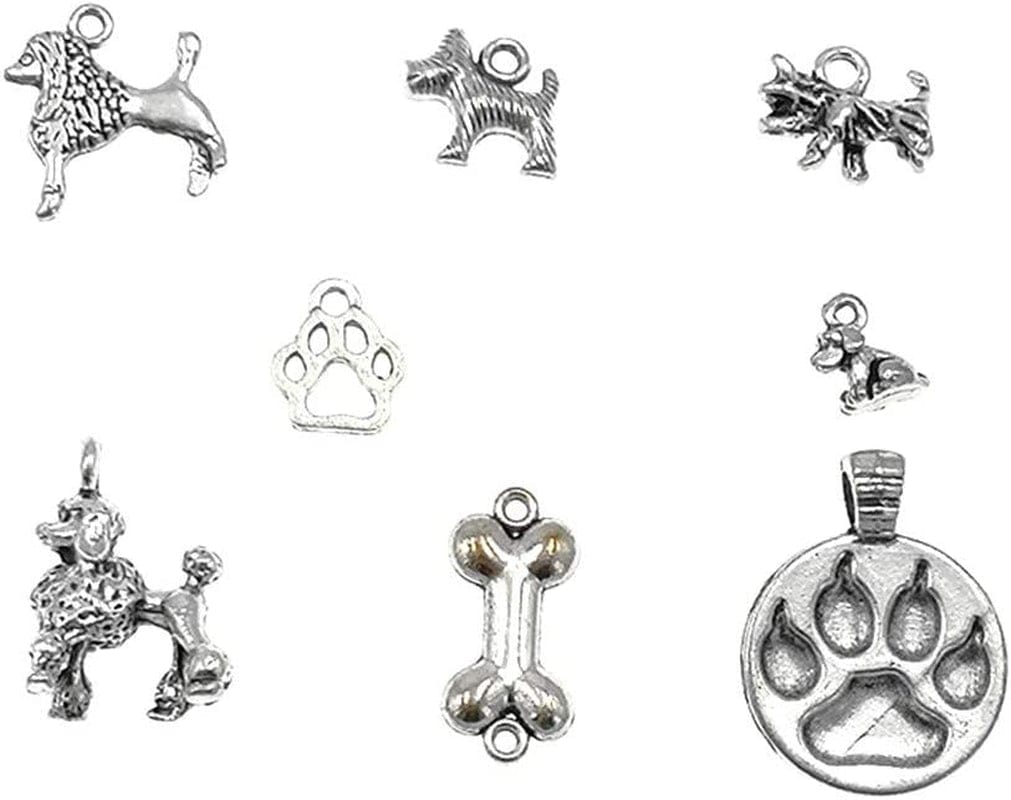 100 Grams Pet Charm,Assorted Dog Bone Paw Print Footprint Charm Pendant for DIY Necklace Bracelet Jewelry Making Findings(Antique Silver Tone)