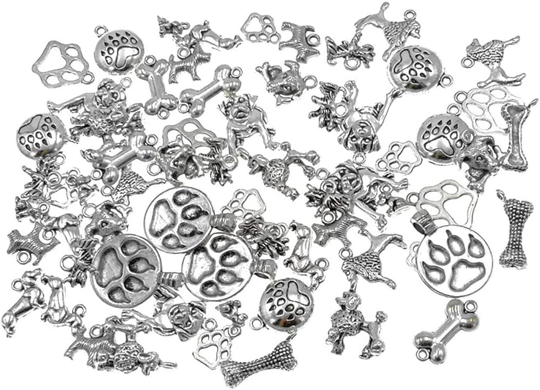 100 Grams Pet Charm,Assorted Dog Bone Paw Print Footprint Charm Pendant for DIY Necklace Bracelet Jewelry Making Findings(Antique Silver Tone)