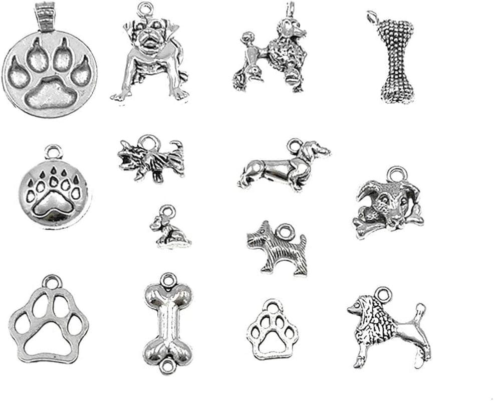 100 Grams Pet Charm,Assorted Dog Bone Paw Print Footprint Charm Pendant for DIY Necklace Bracelet Jewelry Making Findings(Antique Silver Tone)