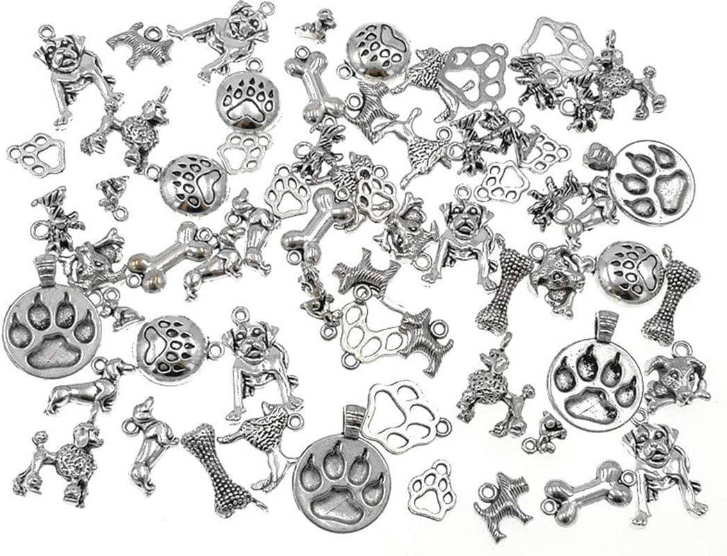 100 Grams Pet Charm,Assorted Dog Bone Paw Print Footprint Charm Pendant for DIY Necklace Bracelet Jewelry Making Findings(Antique Silver Tone) Mixed style(Antique Silver)