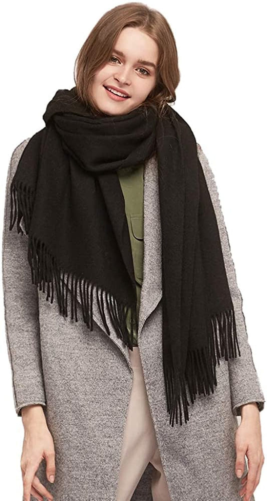 100% Merino Wool Scarf Shawl for Women, Warm and Oversized, Pashmina Cashmere Feel, 78” X 28”, Winter Gift for Women Apparel & Accessories > Clothing Accessories > Scarves & Shawls LaniLani Black