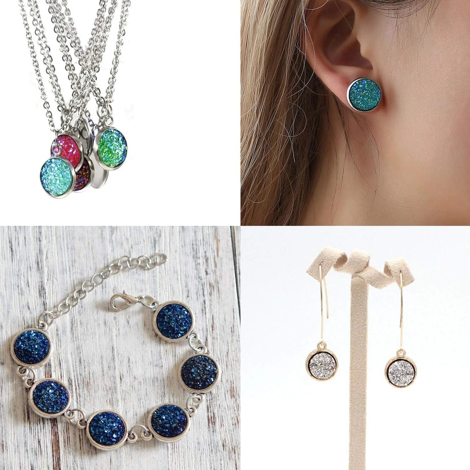 100 Mix Color 12Mm round Flat Back Resin Cabochon Cameo Faux Druzy Cabochons Mermaid Deco for Jewelry Making Setting Bezel Tray Pendant Charms (M248)