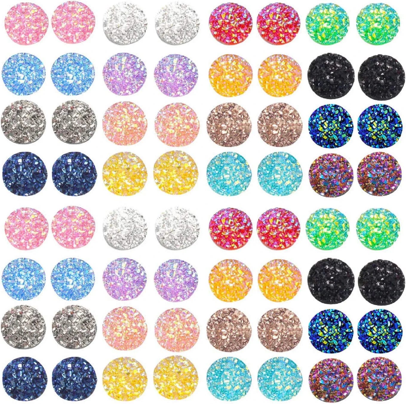 100 Mix Color 12Mm round Flat Back Resin Cabochon Cameo Faux Druzy Cabochons Mermaid Deco for Jewelry Making Setting Bezel Tray Pendant Charms (M248) M248-100