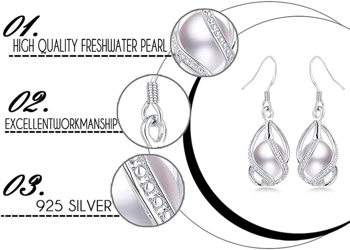 100% Natural Freshwater Pearl Jewelry Sets for Women Fashion 925 Sterling Silver Earrings&Pendant Wedding Jewelry