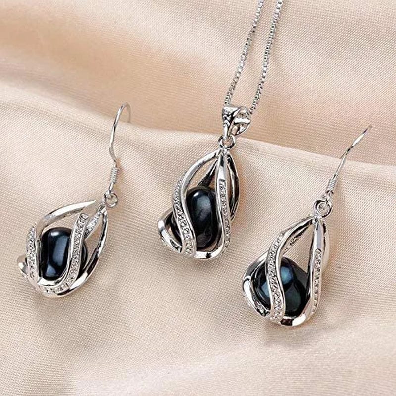100% Natural Freshwater Pearl Jewelry Sets for Women Fashion 925 Sterling Silver Earrings&Pendant Wedding Jewelry