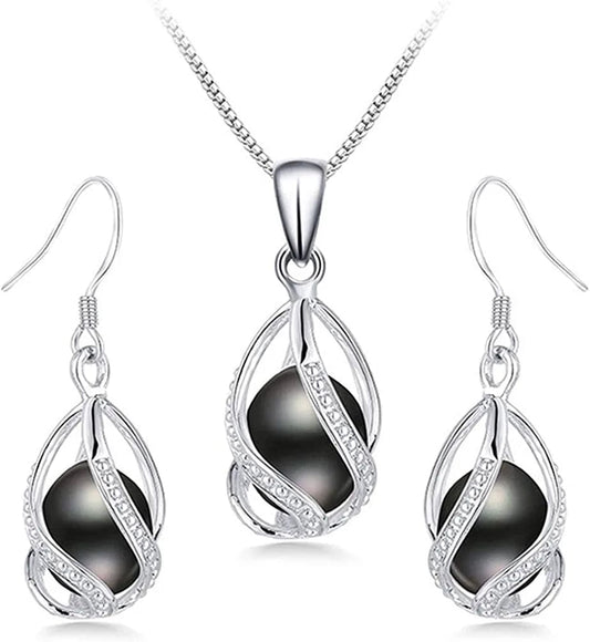 100% Natural Freshwater Pearl Jewelry Sets for Women Fashion 925 Sterling Silver Earrings&Pendant Wedding Jewelry Black