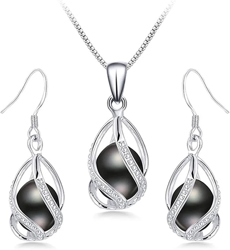 100% Natural Freshwater Pearl Jewelry Sets for Women Fashion 925 Sterling Silver Earrings&Pendant Wedding Jewelry Black