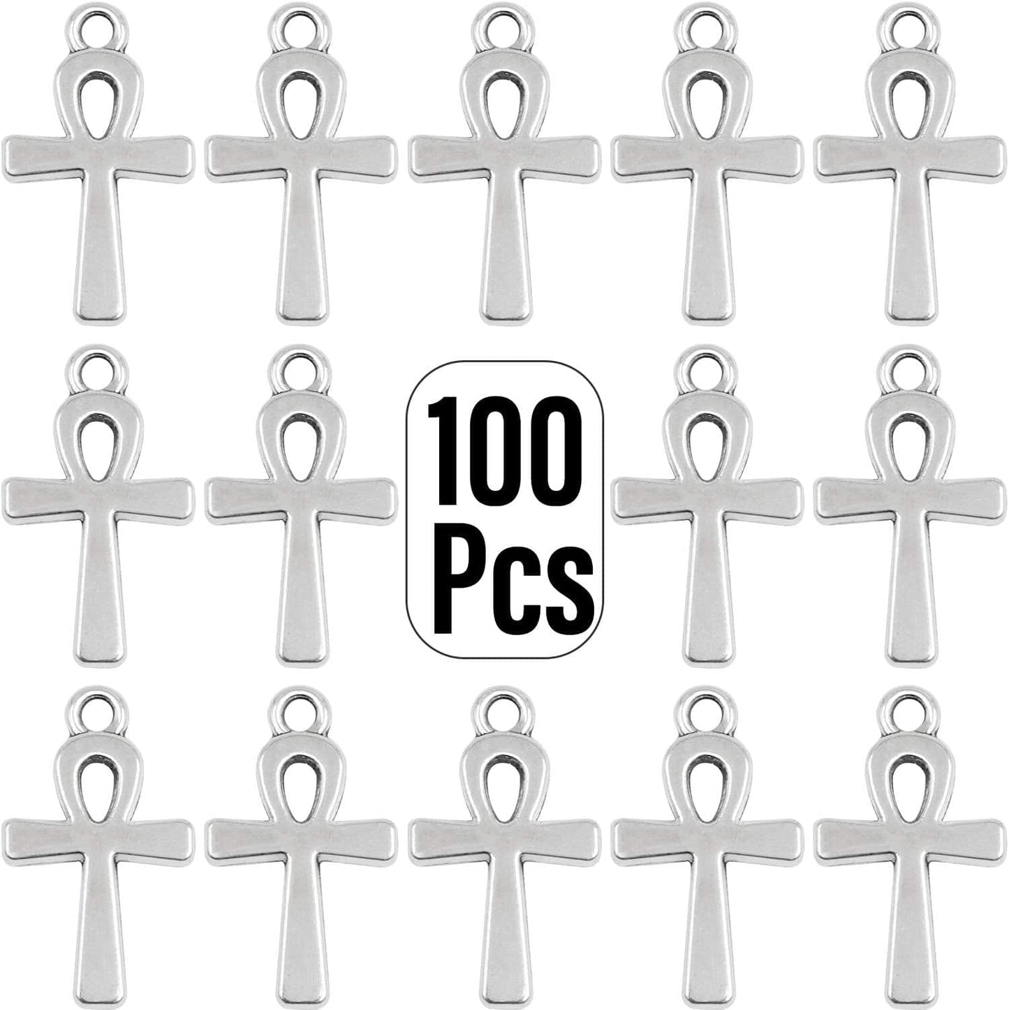 , 100 Pack Antique Pandant Creative Cross Alloy Charms Pendants Bulk for Bracelet Necklace Jewelry Making Silver