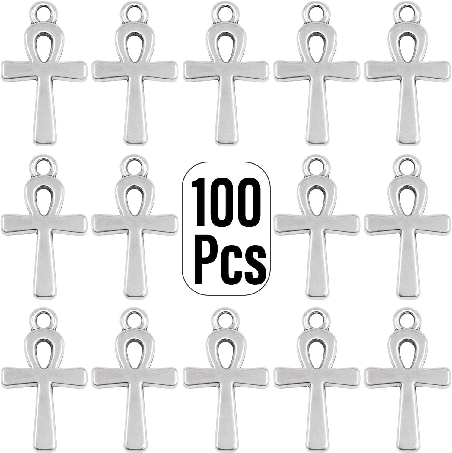 , 100 Pack Antique Pandant Creative Cross Alloy Charms Pendants Bulk for Bracelet Necklace Jewelry Making Silver