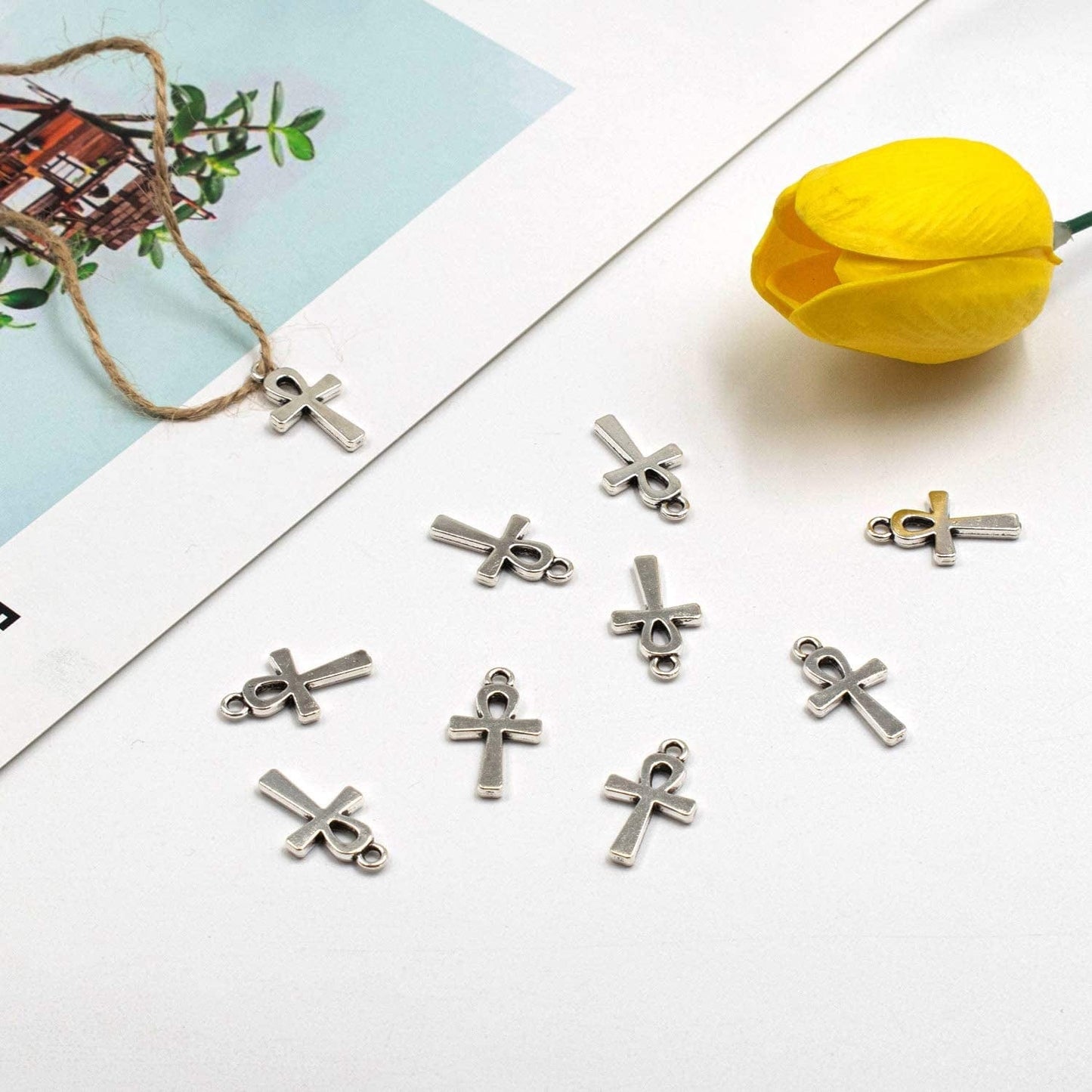 , 100 Pack Antique Pandant Creative Cross Alloy Charms Pendants Bulk for Bracelet Necklace Jewelry Making Silver