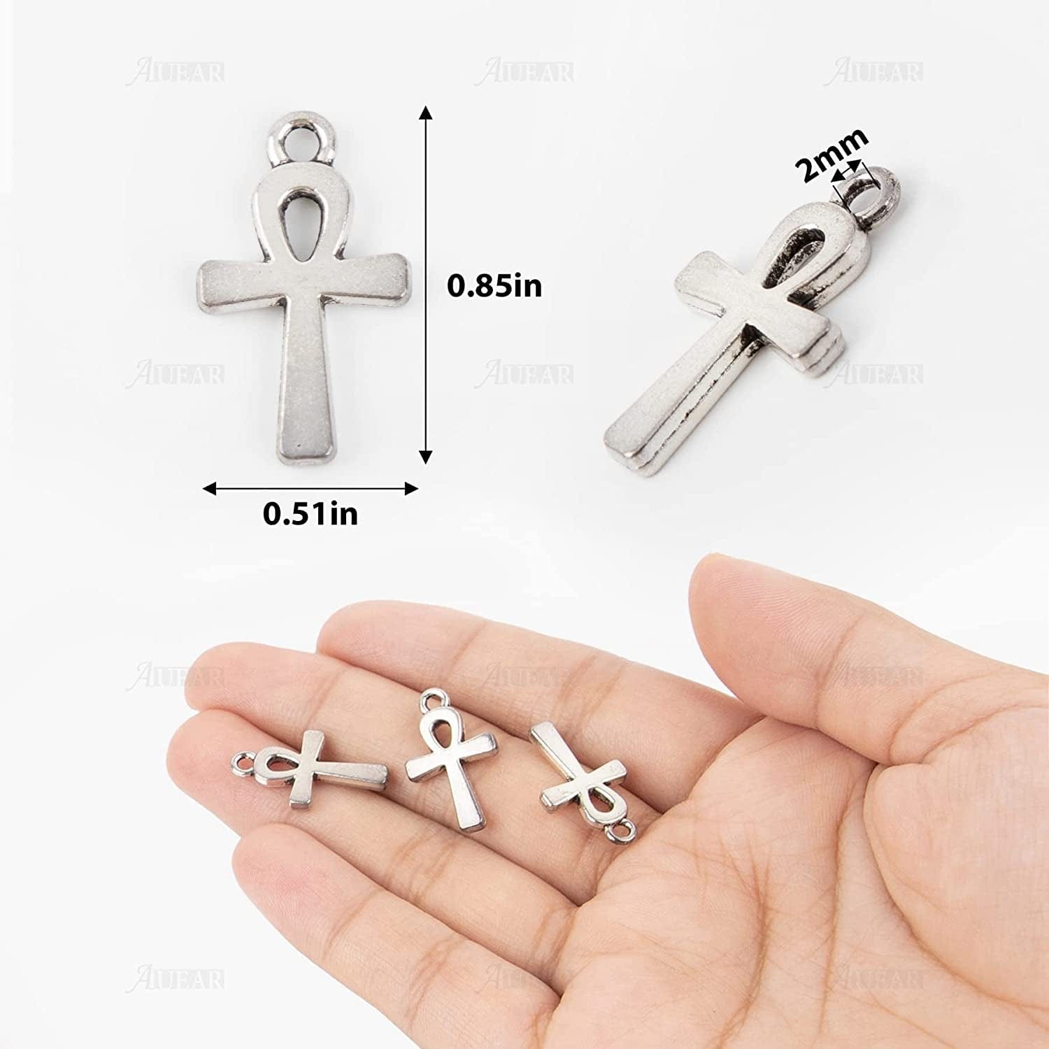 , 100 Pack Antique Pandant Creative Cross Alloy Charms Pendants Bulk for Bracelet Necklace Jewelry Making Silver