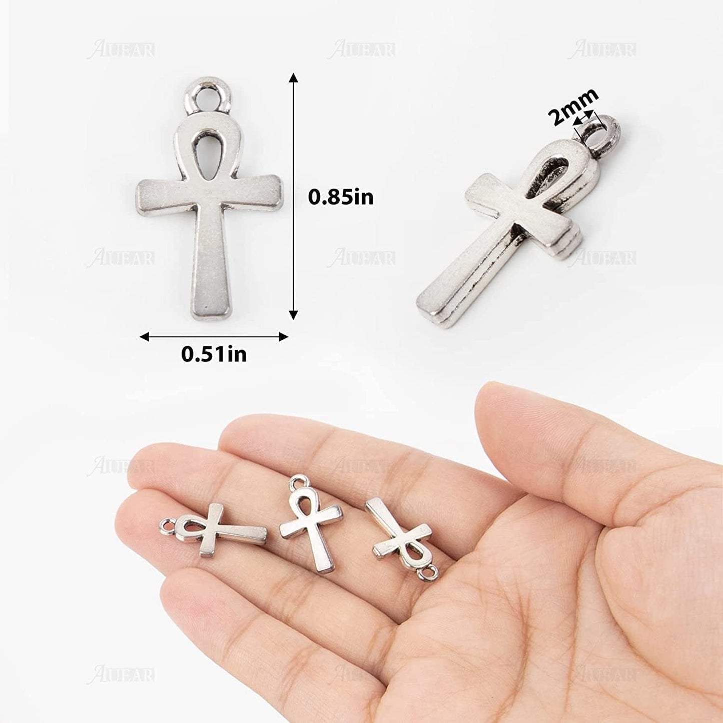 , 100 Pack Antique Pandant Creative Cross Alloy Charms Pendants Bulk for Bracelet Necklace Jewelry Making Silver