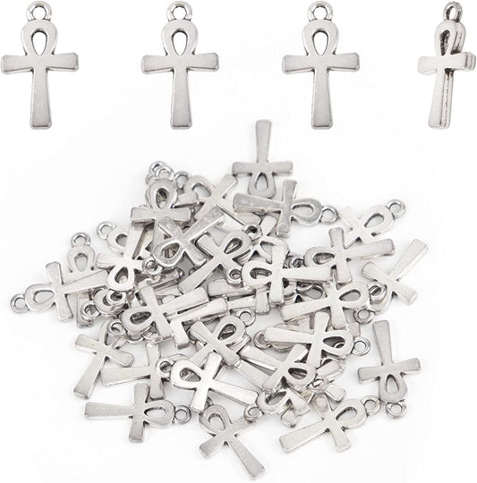 , 100 Pack Antique Pandant Creative Cross Alloy Charms Pendants Bulk for Bracelet Necklace Jewelry Making Silver Style A / 100 Pack