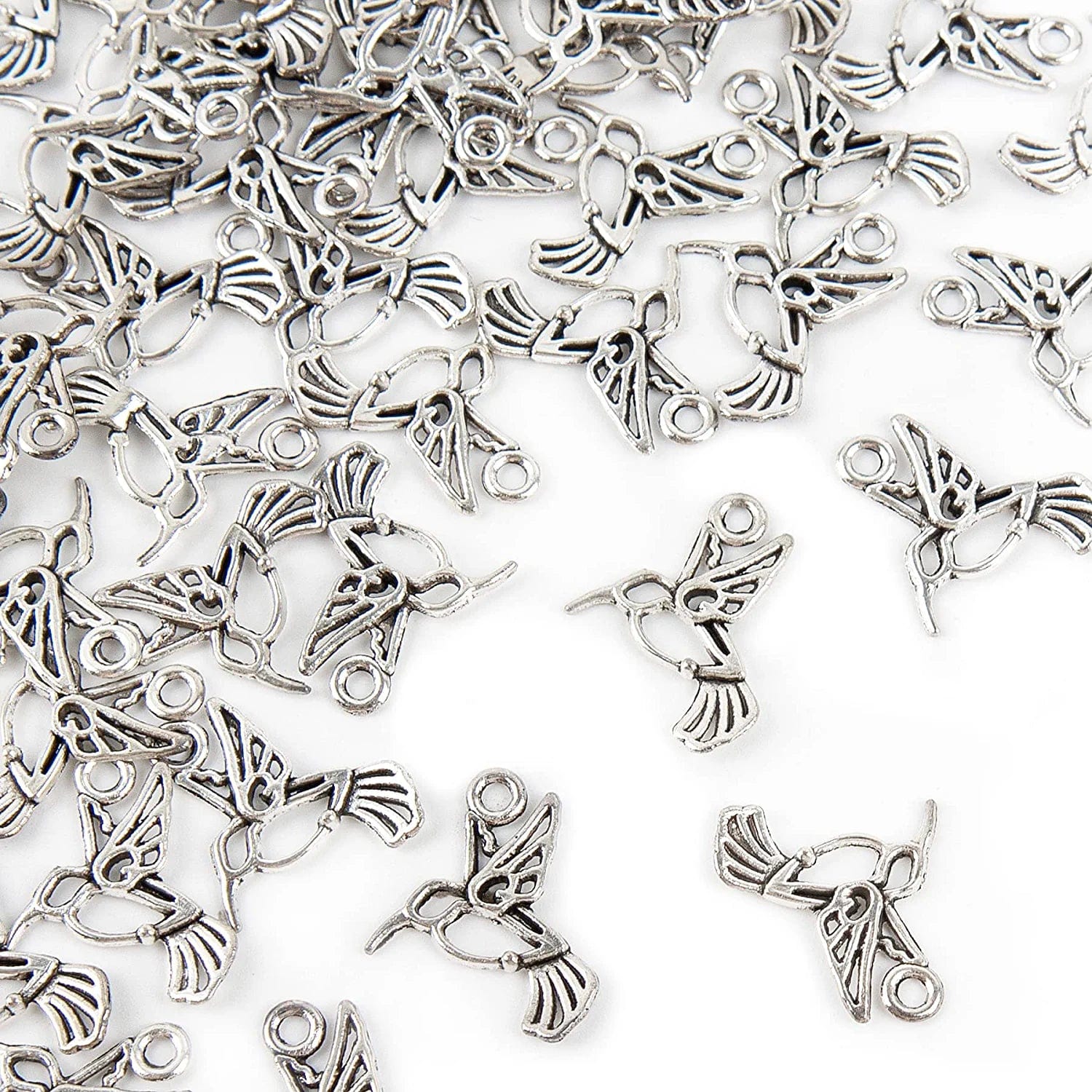 , 100 Pack Antique Silver Small Hummingbird Charms Tiny Pendant Bulk for Jewelry Making Bracelets
