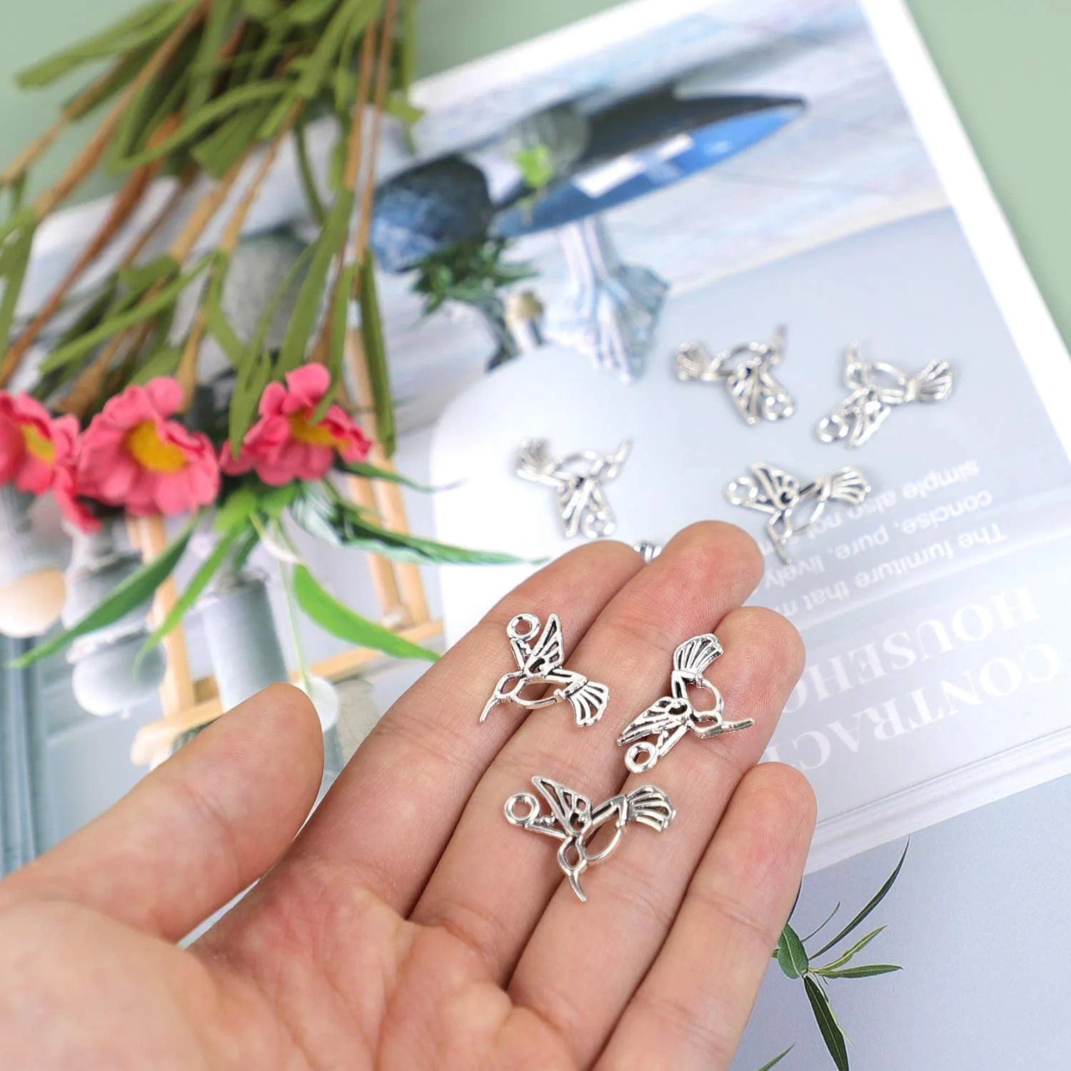 , 100 Pack Antique Silver Small Hummingbird Charms Tiny Pendant Bulk for Jewelry Making Bracelets