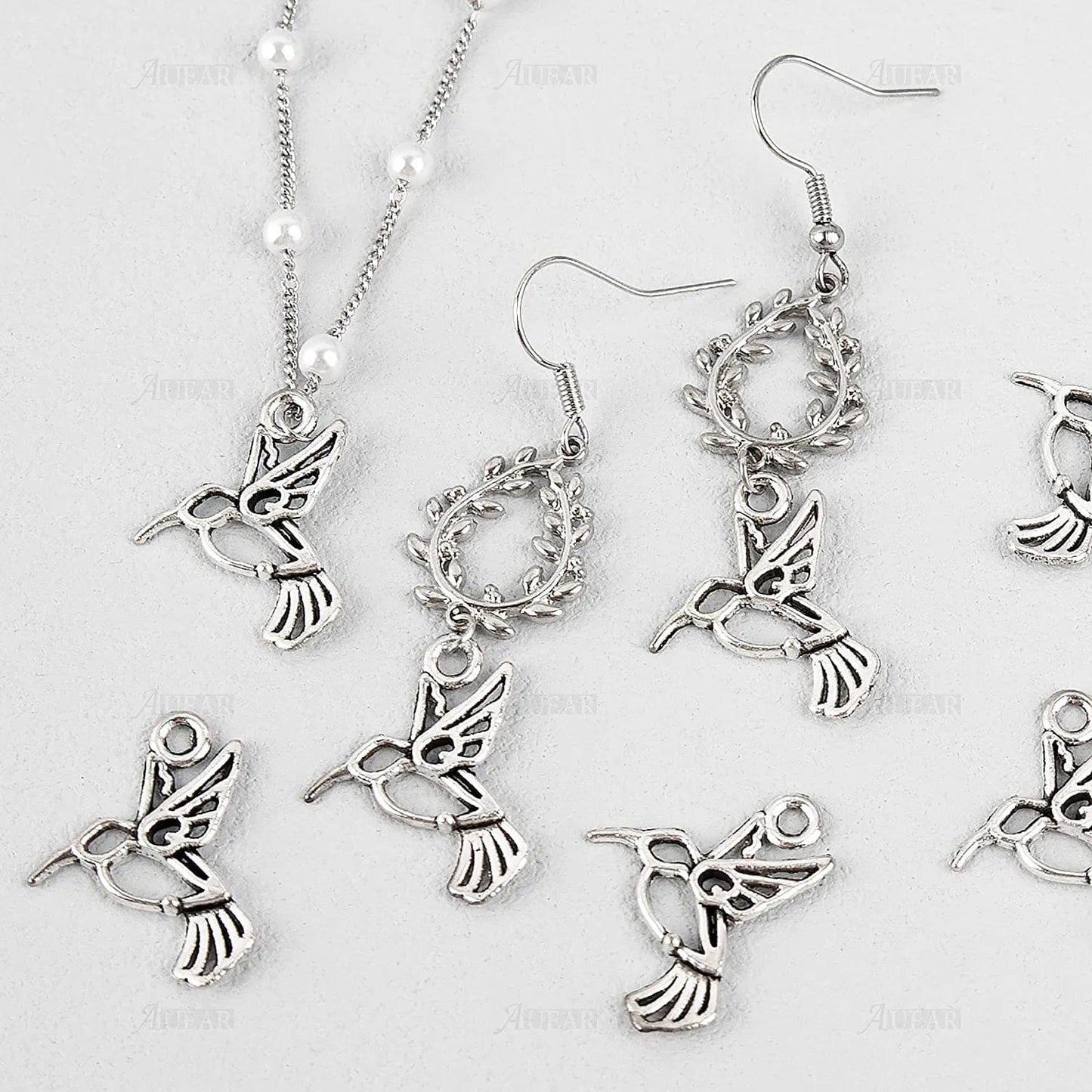 , 100 Pack Antique Silver Small Hummingbird Charms Tiny Pendant Bulk for Jewelry Making Bracelets