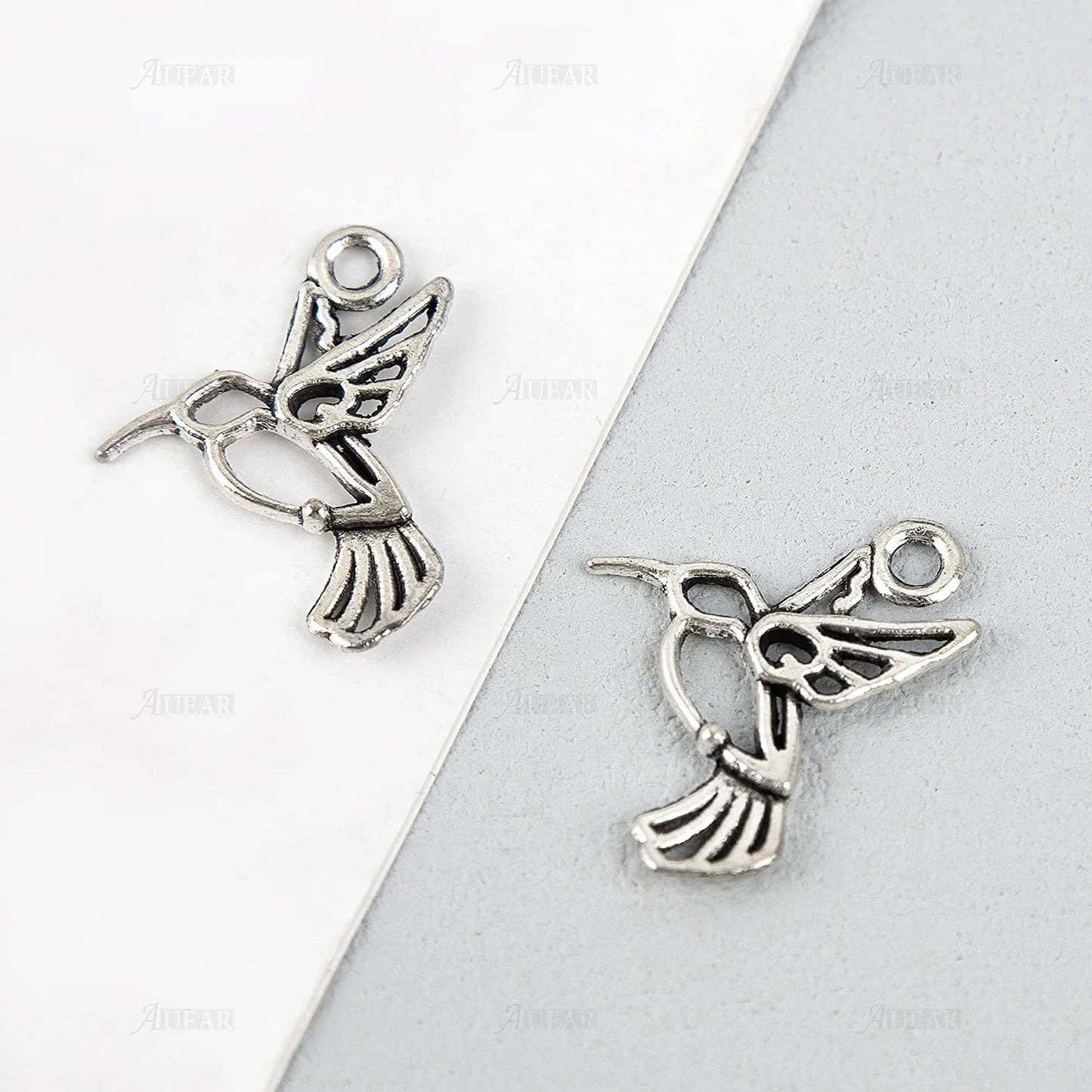, 100 Pack Antique Silver Small Hummingbird Charms Tiny Pendant Bulk for Jewelry Making Bracelets