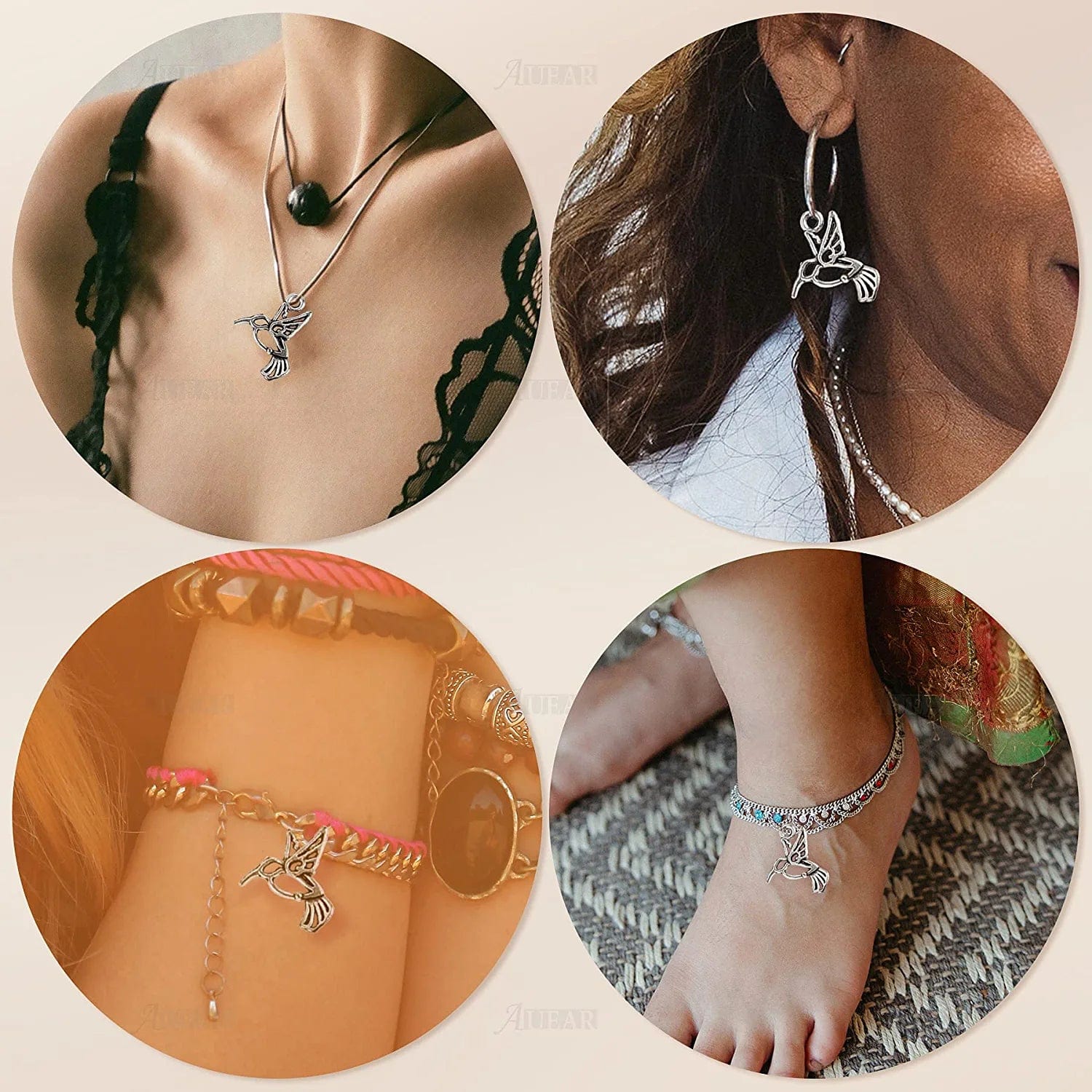 , 100 Pack Antique Silver Small Hummingbird Charms Tiny Pendant Bulk for Jewelry Making Bracelets