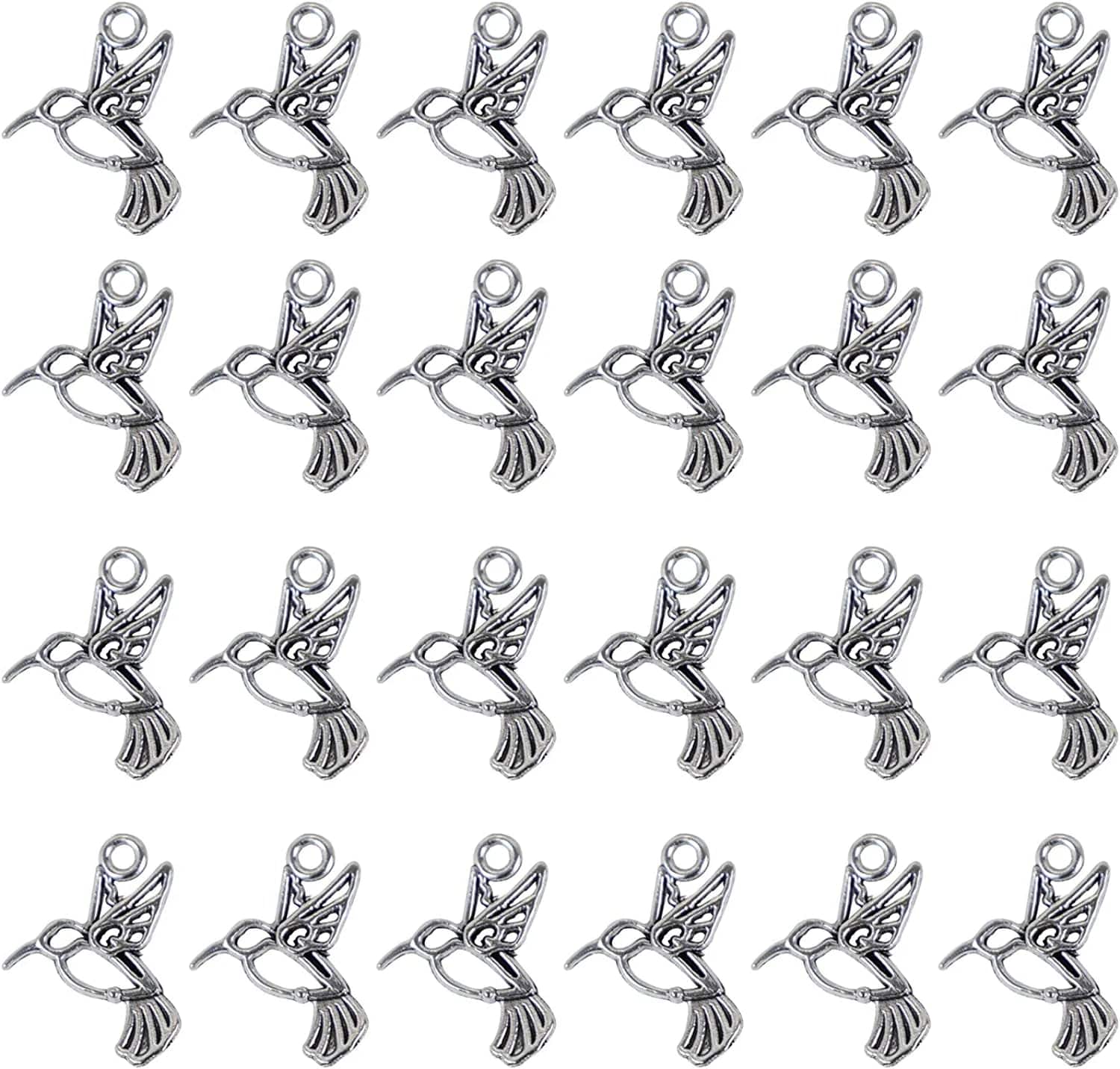 , 100 Pack Antique Silver Small Hummingbird Charms Tiny Pendant Bulk for Jewelry Making Bracelets