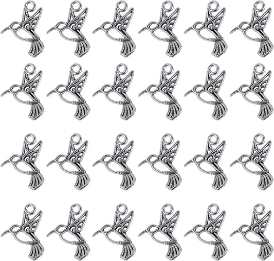 , 100 Pack Antique Silver Small Hummingbird Charms Tiny Pendant Bulk for Jewelry Making Bracelets