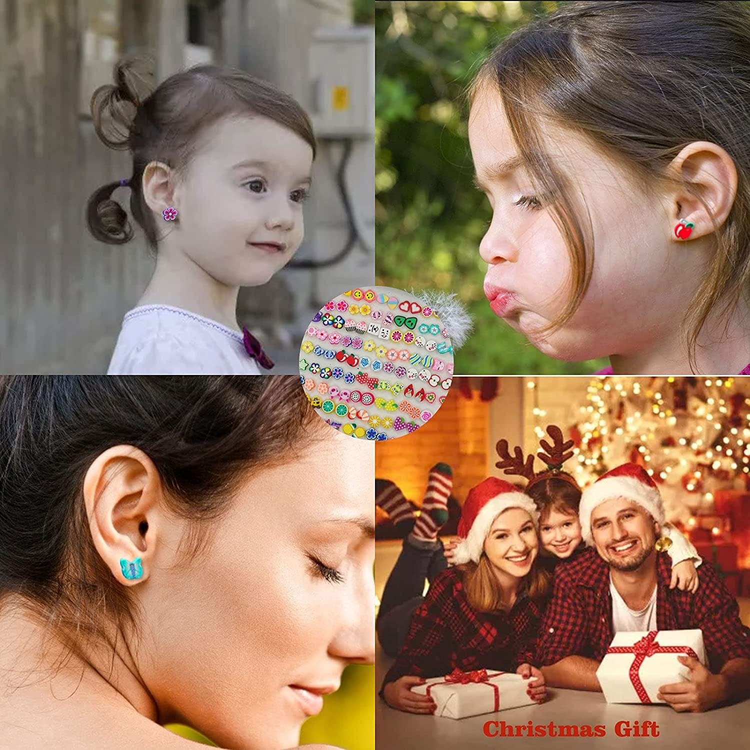 100 Pairs Polymer Clay Colorful Cute Hypoallergenic Stud Earrings Set for Women, Birthday, Christmas, Halloween Polymer Clay