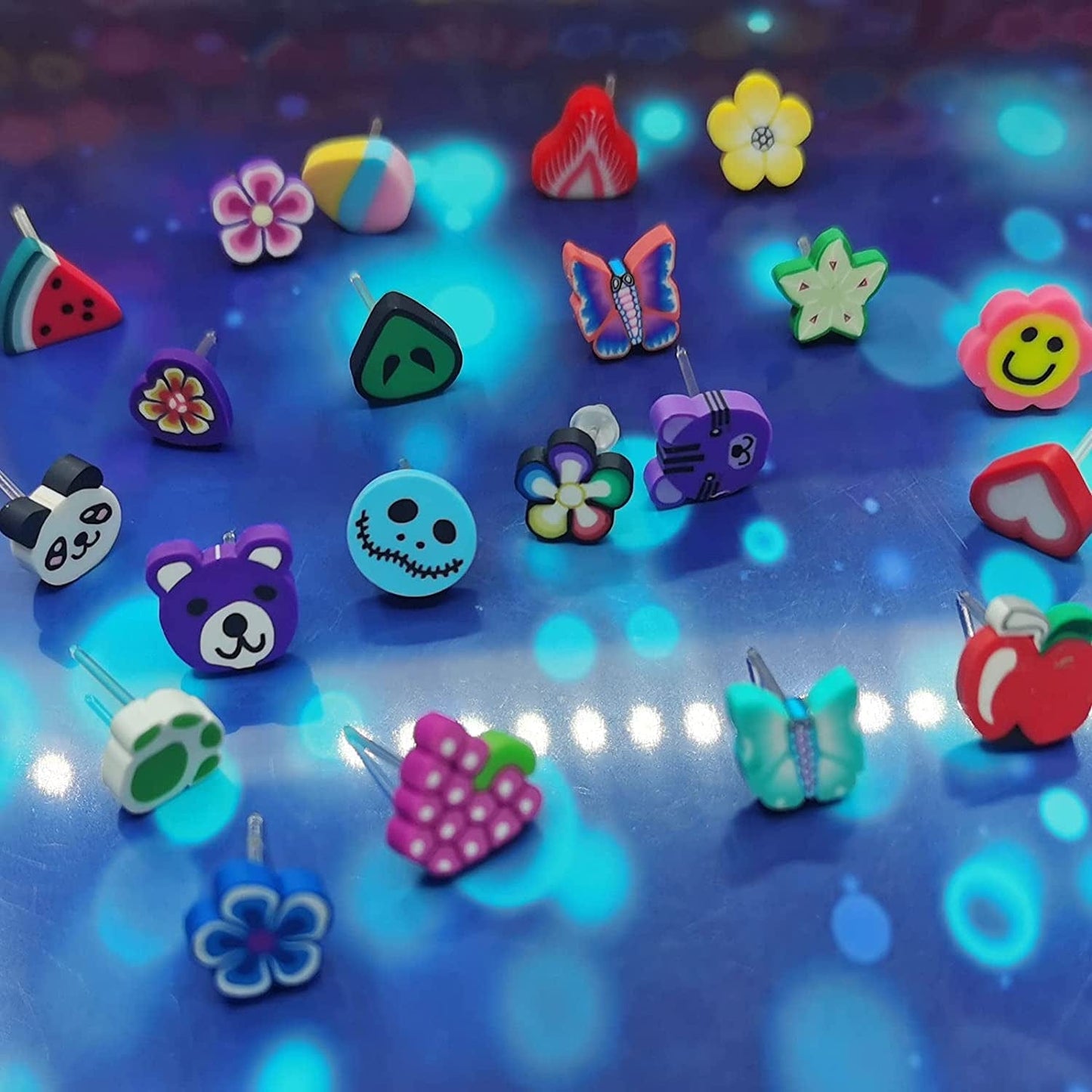 100 Pairs Polymer Clay Colorful Cute Hypoallergenic Stud Earrings Set for Women, Birthday, Christmas, Halloween Polymer Clay