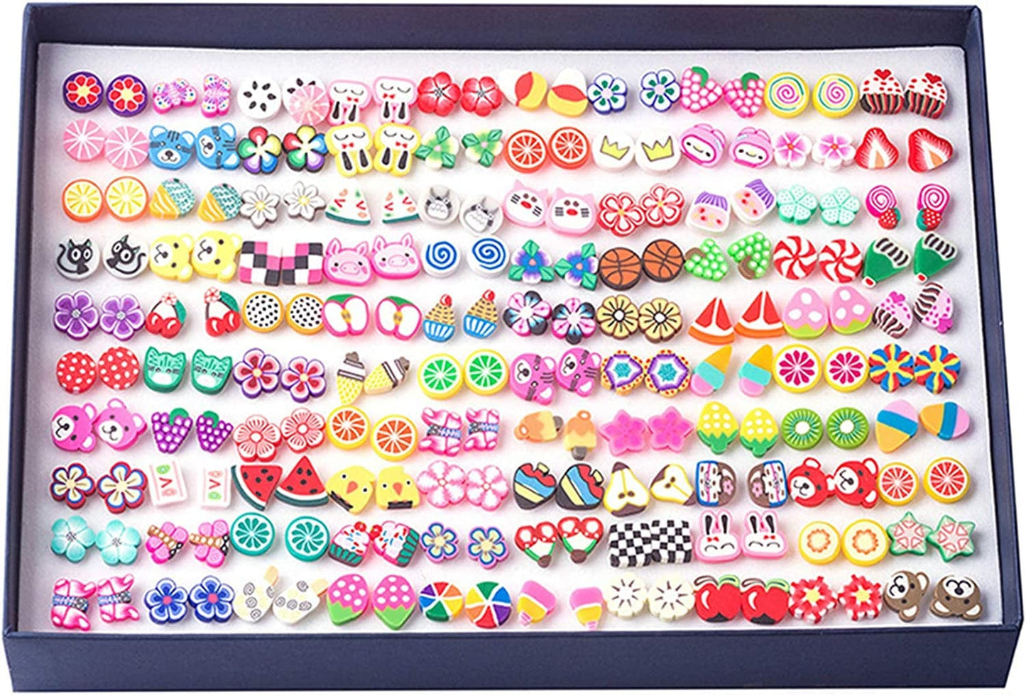 100 Pairs Polymer Clay Colorful Cute Hypoallergenic Stud Earrings Set for Women, Birthday, Christmas, Halloween Polymer Clay