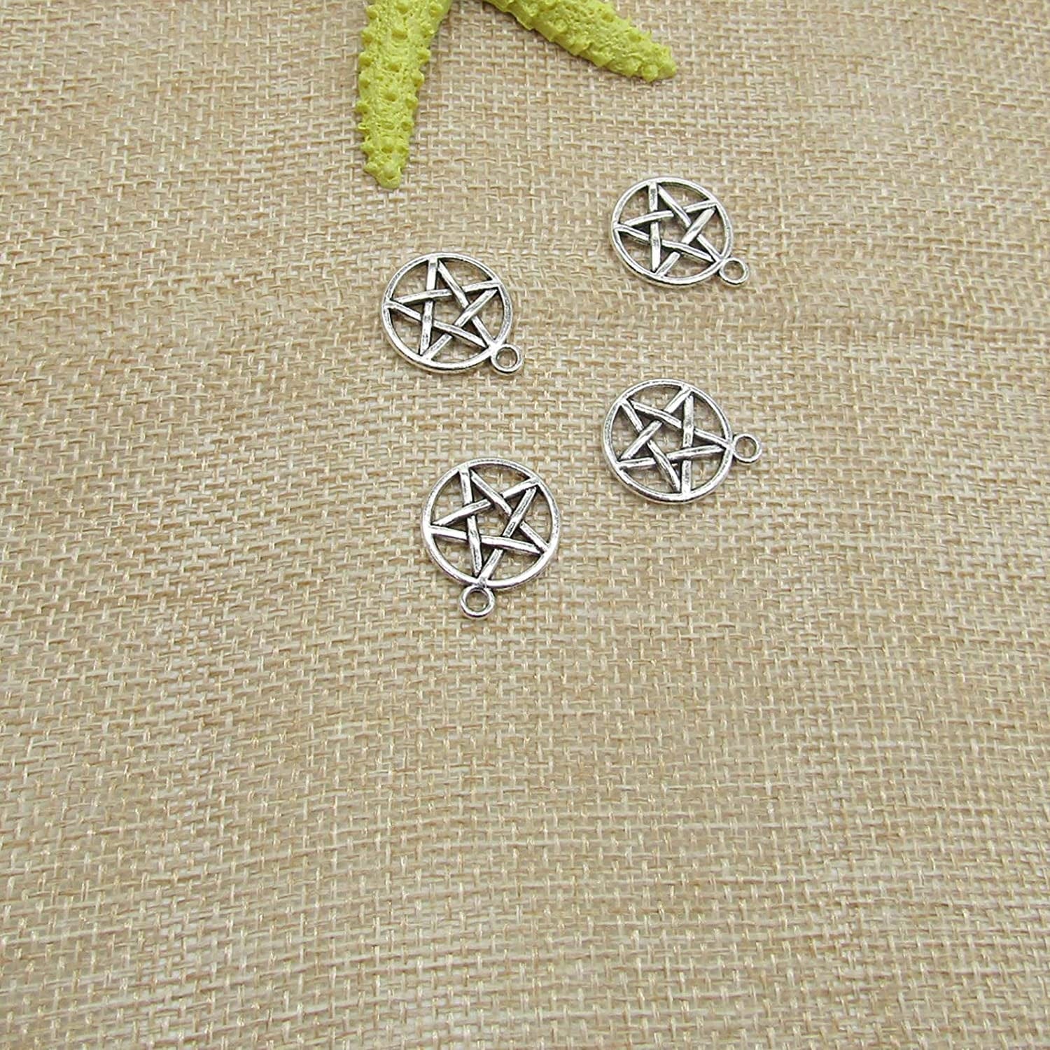 100 Pcs Antique Silver Pentacle Star Protection Lucky Charms Star Pendant Beads for Jewelry Making Necklace Bracelet