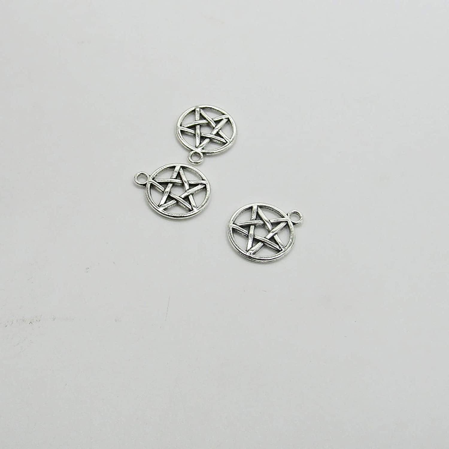 100 Pcs Antique Silver Pentacle Star Protection Lucky Charms Star Pendant Beads for Jewelry Making Necklace Bracelet
