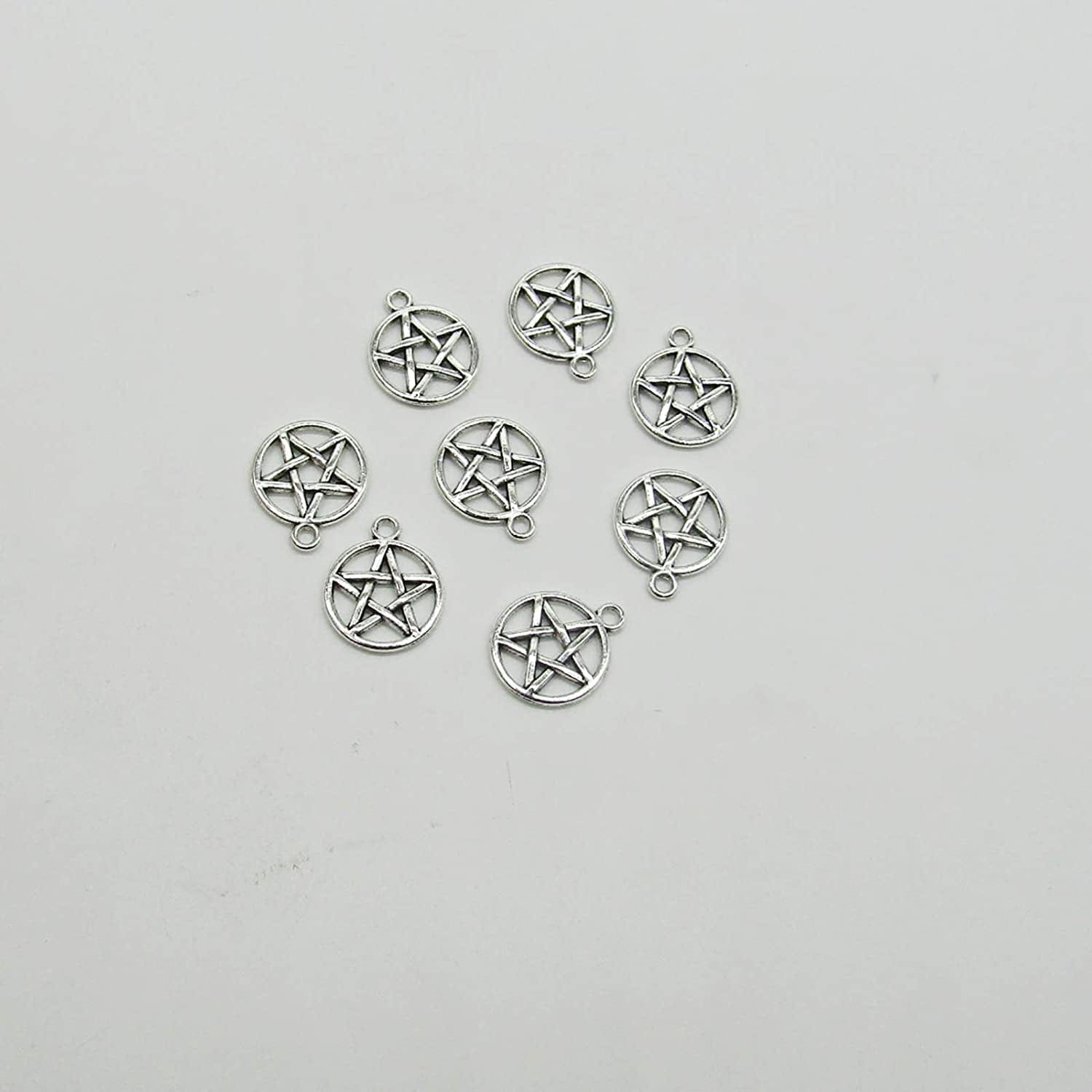 100 Pcs Antique Silver Pentacle Star Protection Lucky Charms Star Pendant Beads for Jewelry Making Necklace Bracelet
