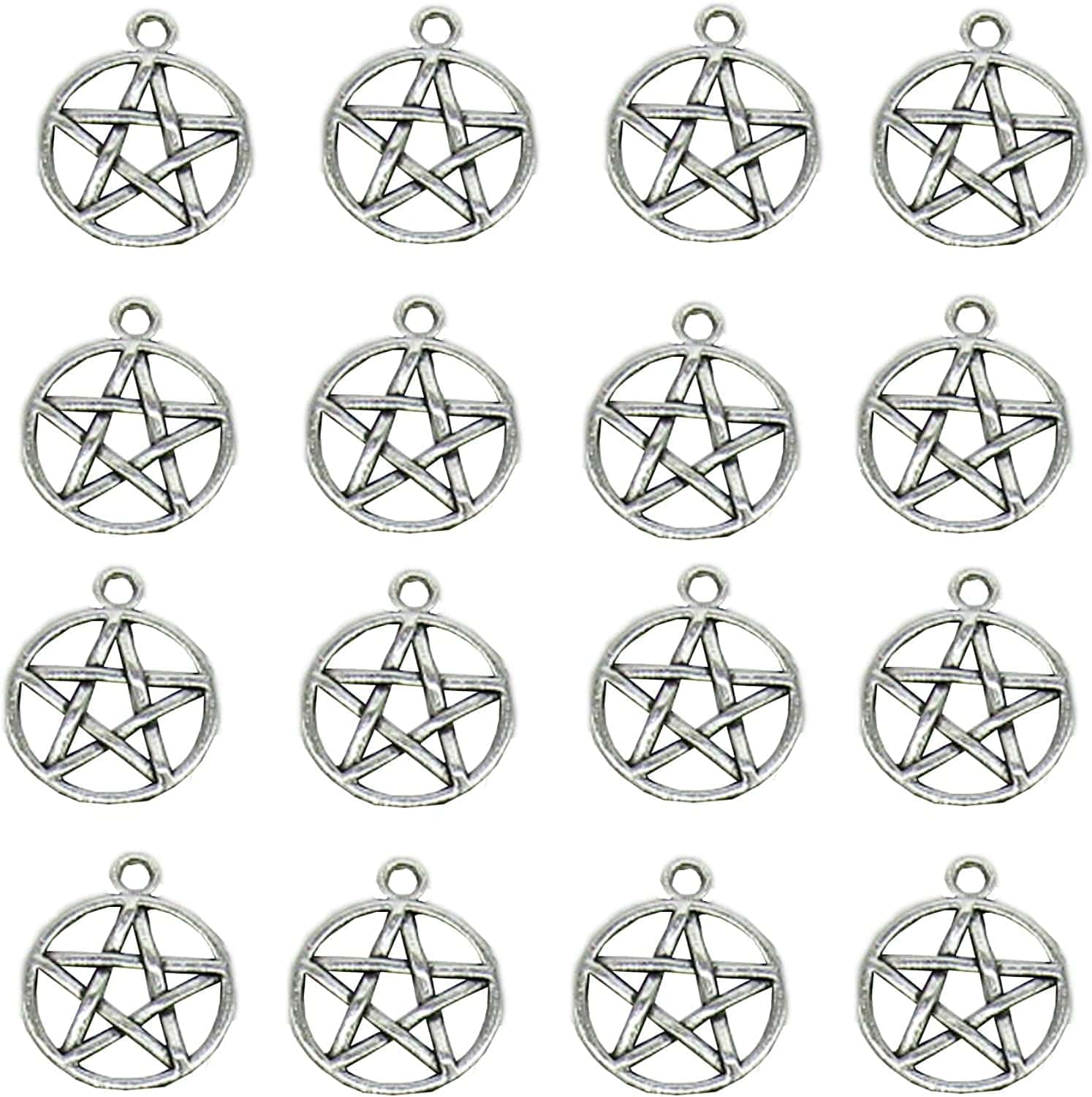 100 Pcs Antique Silver Pentacle Star Protection Lucky Charms Star Pendant Beads for Jewelry Making Necklace Bracelet